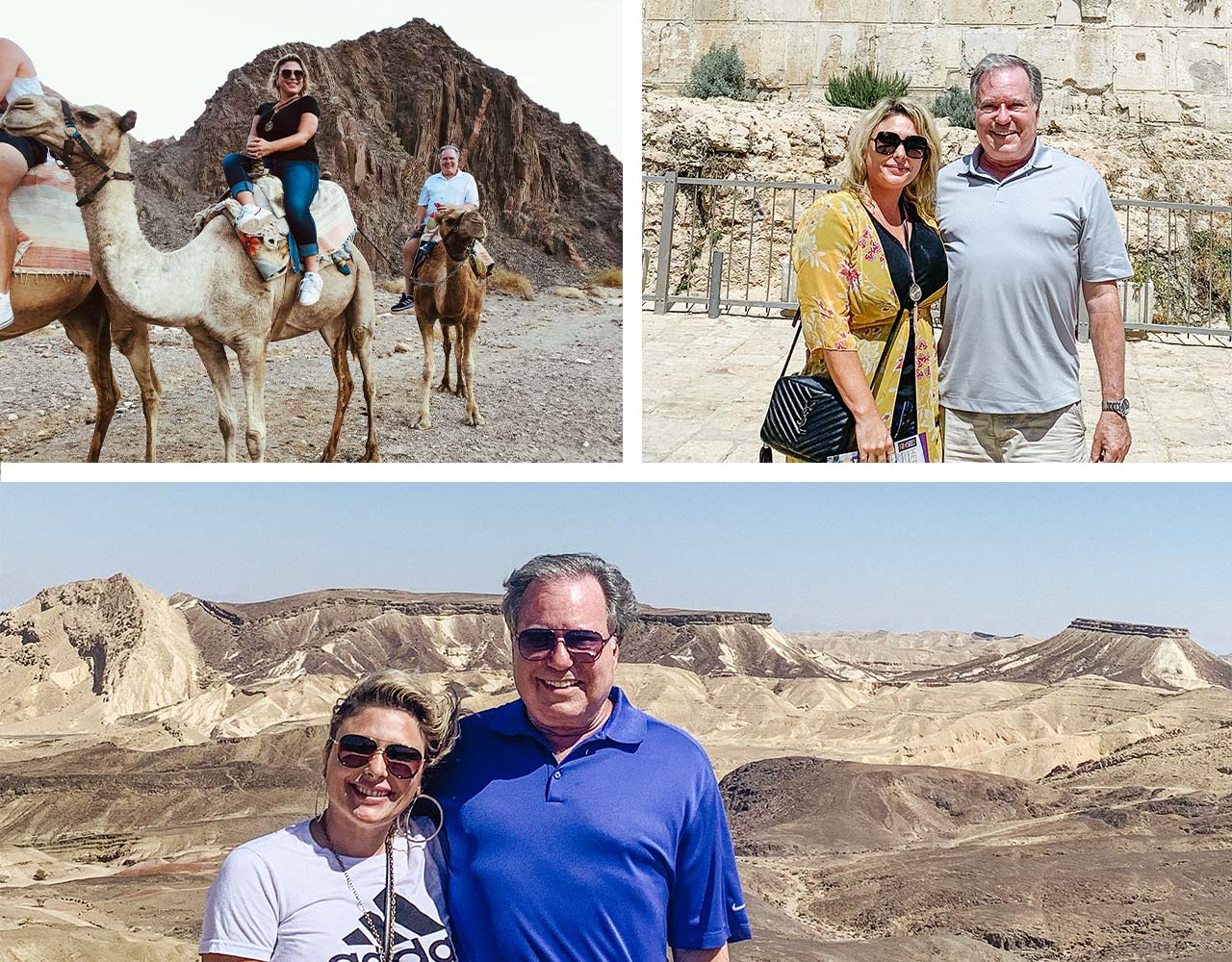 A collage of photos of Bob Schuckit in Jerusalem and the Negev