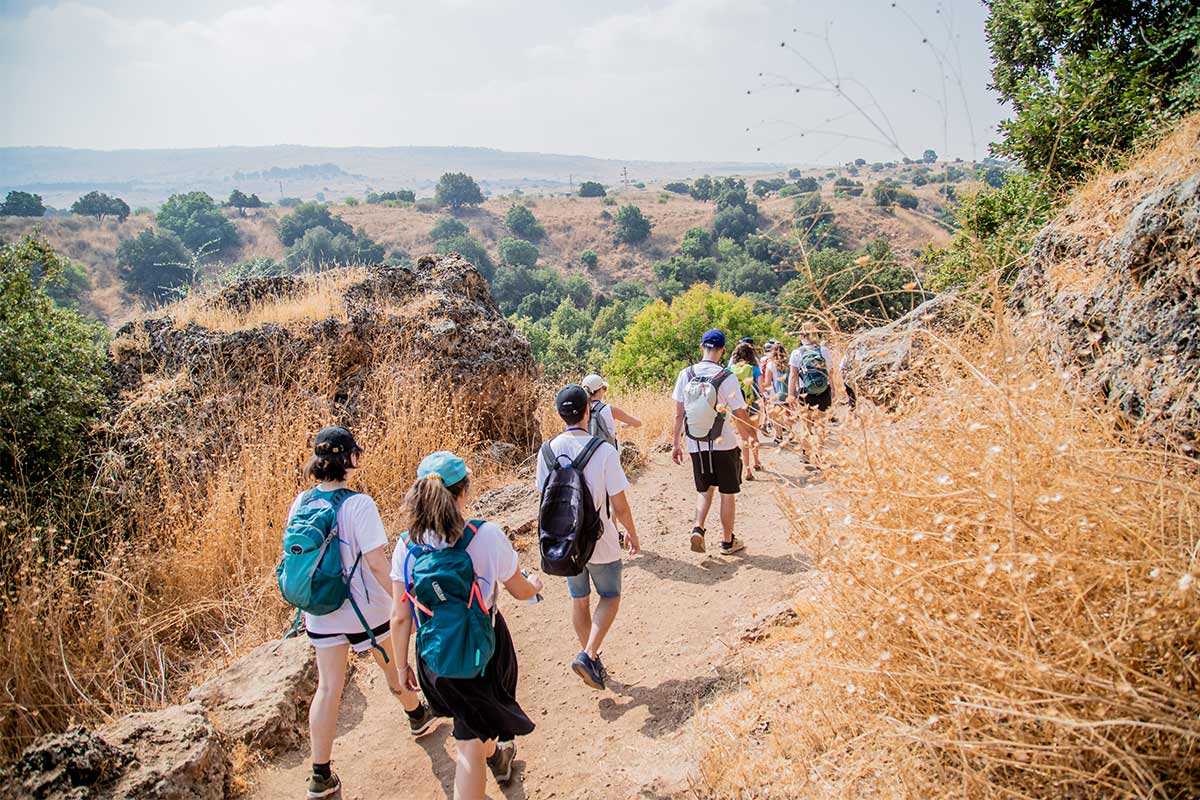 Birthright Israel participants hiking in northern Israel.