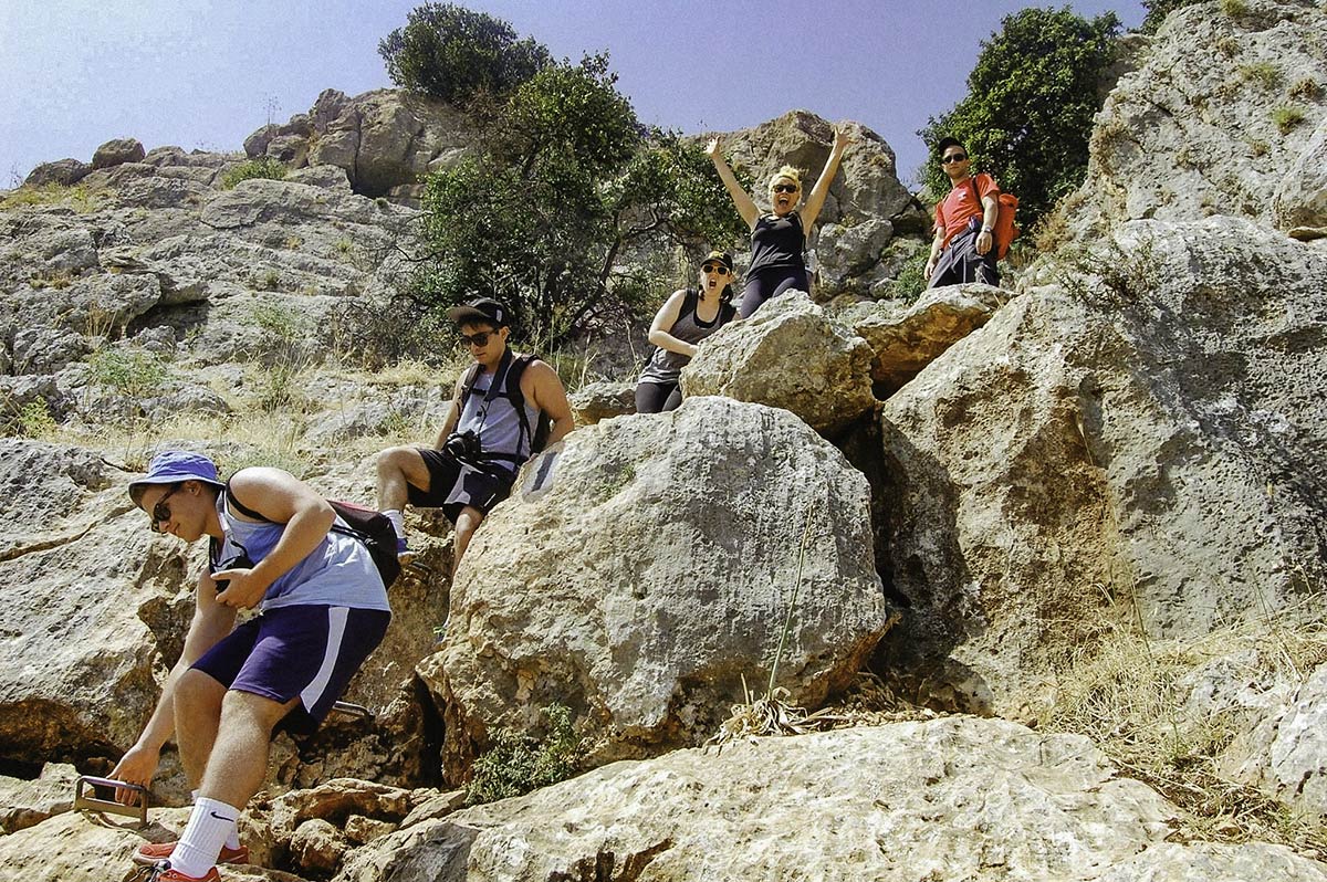Emily Hyatt's Birthright Israel group hiking in Ein Gedi